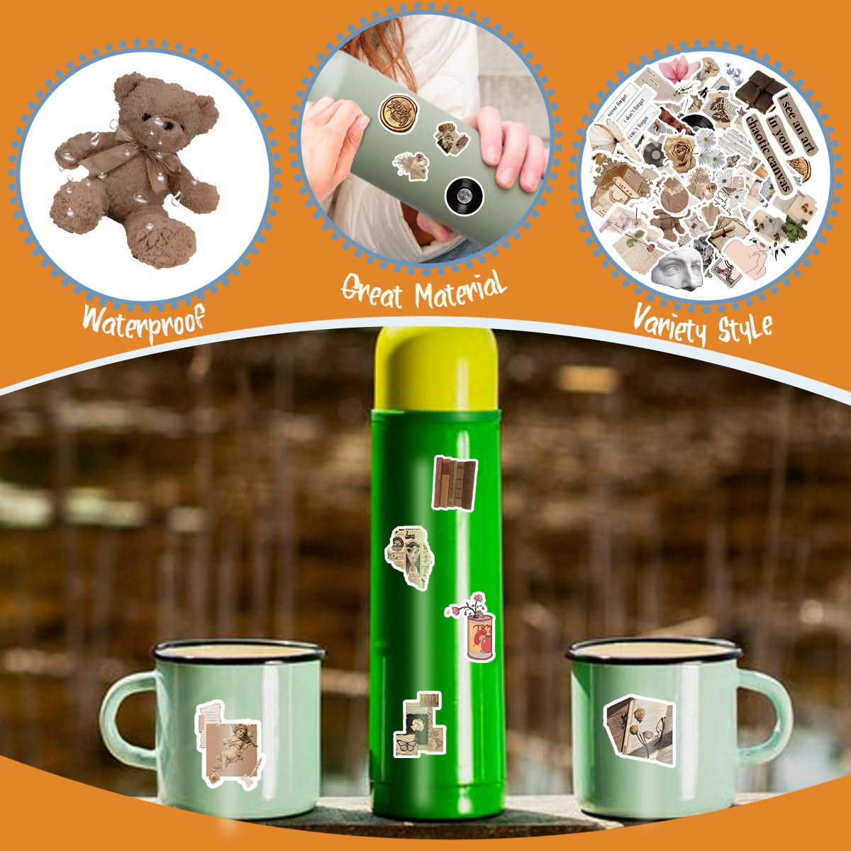 200 szt. naklejek w stylu vintage, niepowtarzające się estetyczne naklejki do scrapbookingu, wodoodporne naklejki do planowania winorośli, pamiętnika, naklejki do majsterkowania, laptopa