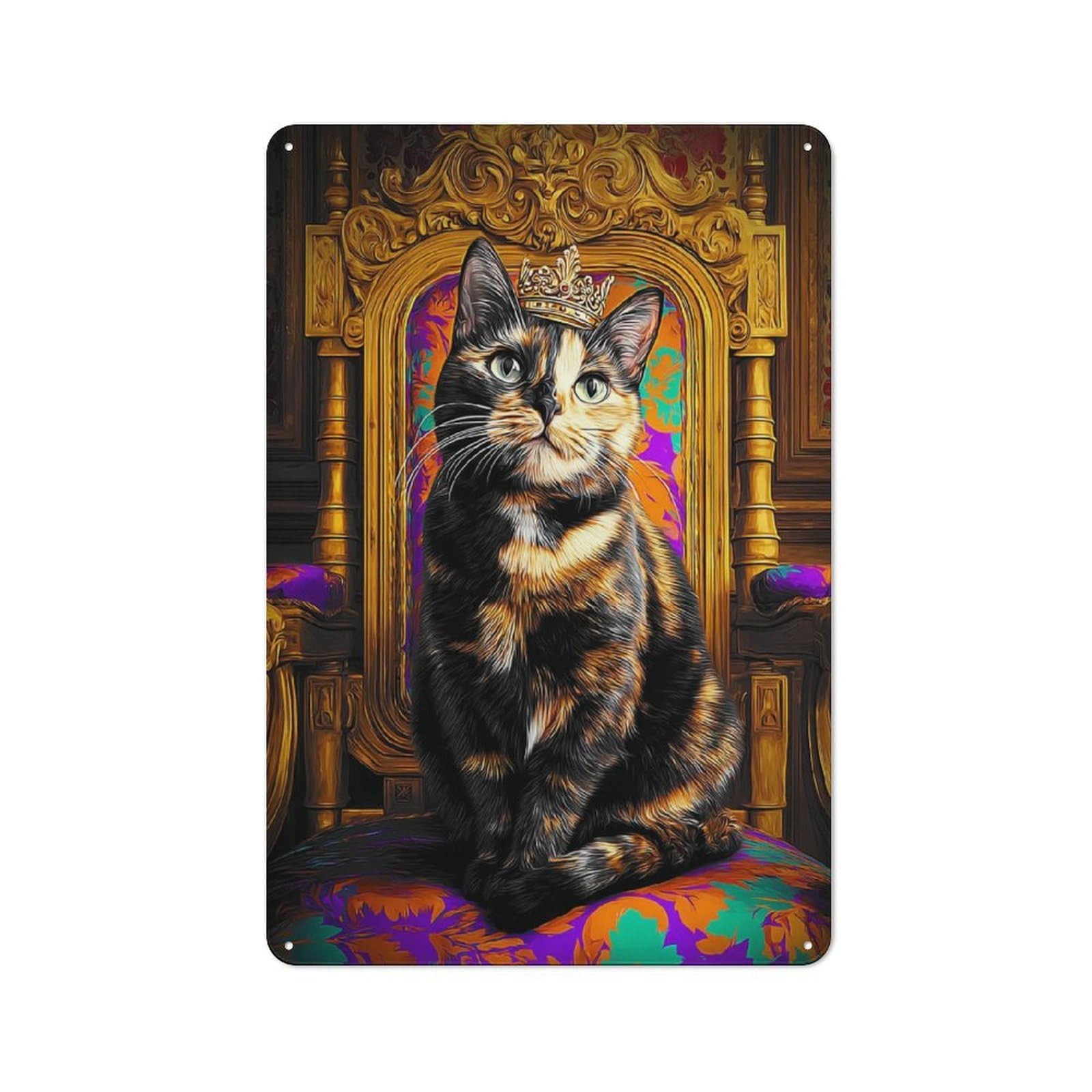 Junmoney Royal Cat Throne Portrait-2 Metal Sign 30X20cm With For Workshop Wall, Rustic Decor, Wall Decoration For Workshops And Hobby Rooms