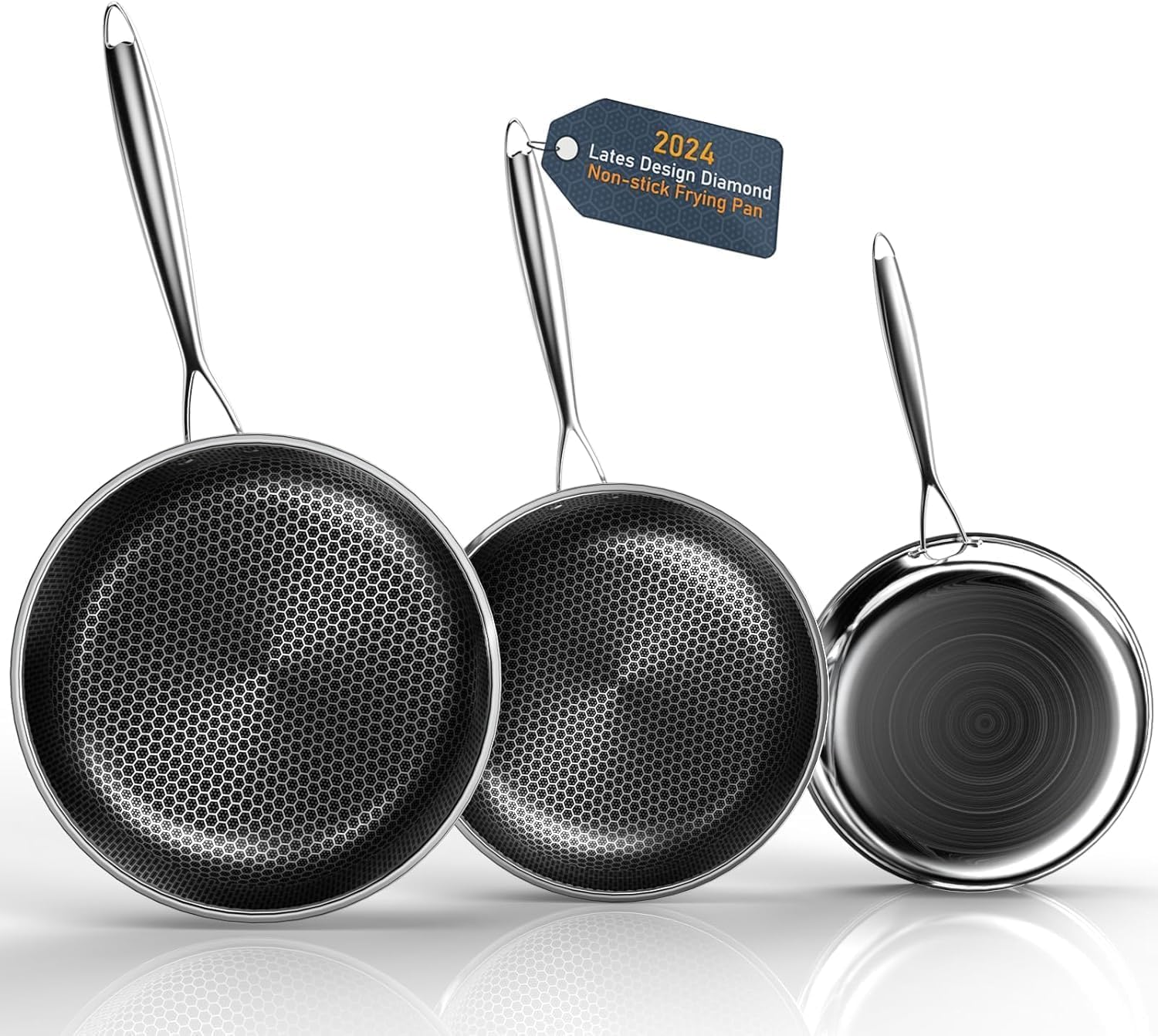 Hybrid Nonstick Frying Pans Set, 10"+11"+12" Frying Pan Skillet 3-Pieces Set, Stay-Cool Handle, PFAS-Free, Dishwasher and Oven-Safe, Suitable for All Types of Cookers, Including Induction (KP2)