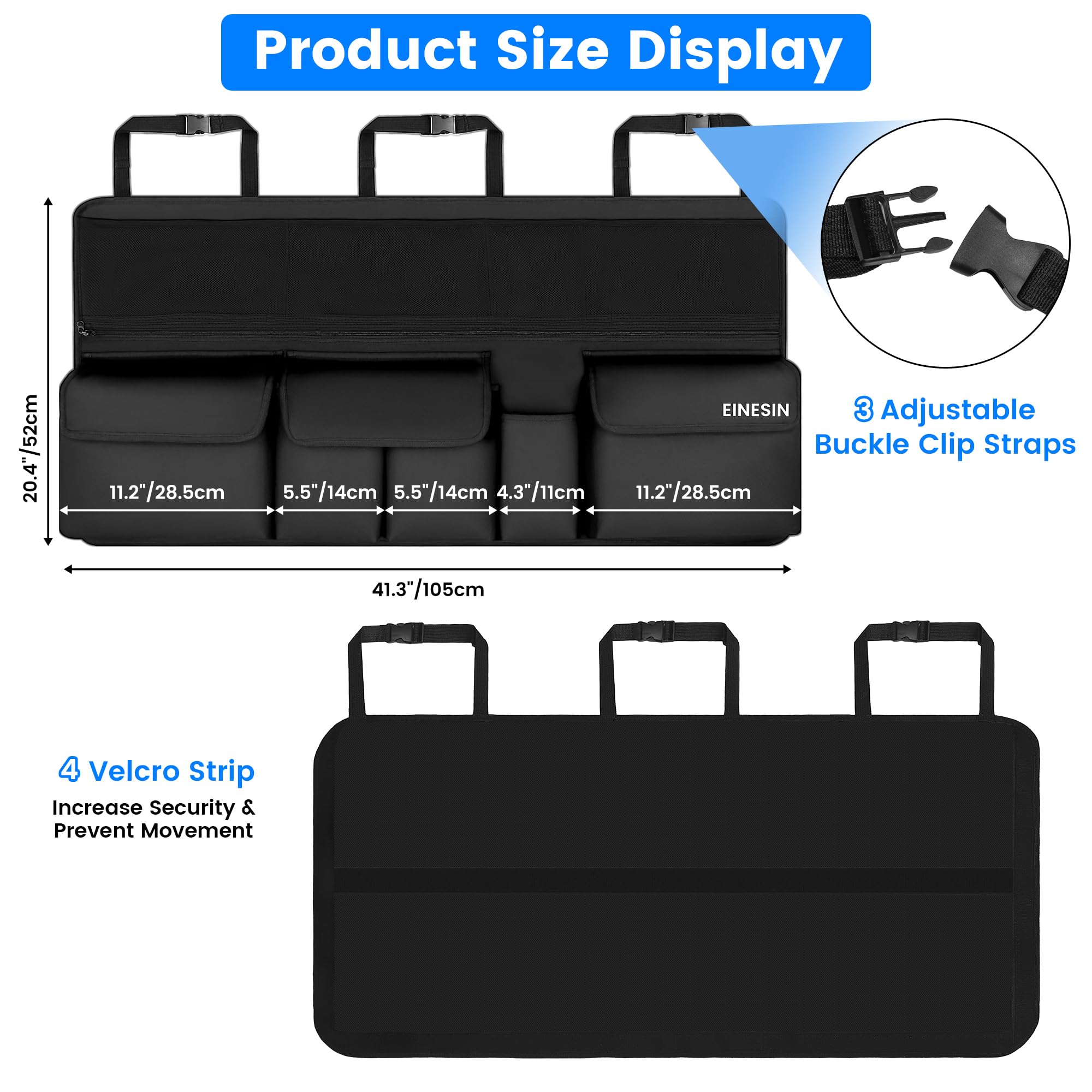 Einesin Kofferraum Organizer Auto, multi Aufbewahrungstasche für auto mit Netztaschen, Auto Aufbewahrungstasche mit 9 Pocket, schwarz