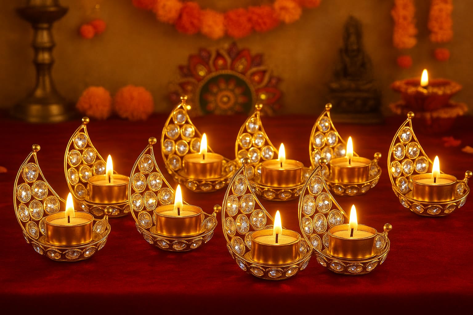 CentraLit Tea LightCrystal Candle Holder, Return Gifts - Metal Lanterns Diya, Handicraft Items for Home Decor - Indian Decor Gifts for Wedding Party, Ramadan,Eid Diwali Decoration (Pack of6)-image-46