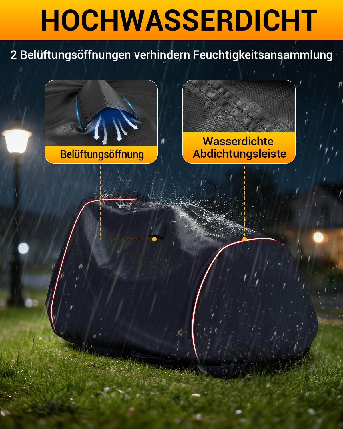 Housse Tondeuse Autoportée Housse Protection Tracteur Tondeuse Bâche de Protection Tracteur de pelouse Oxford 420D Anti-UV avec Bande Réfléchissante et Boucle Coupe-vent(264 x 137 x 117 cm)