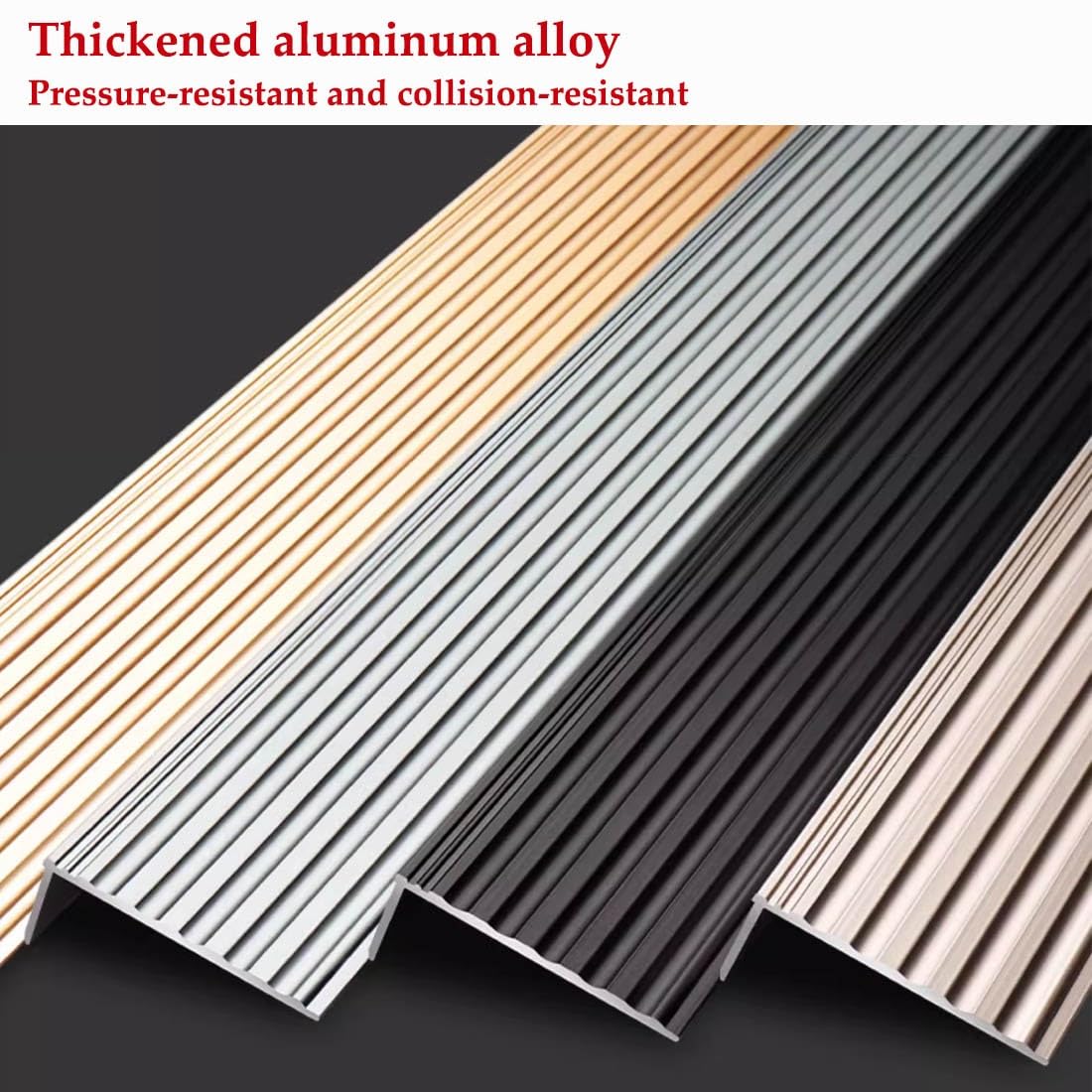 Aluminium-Stufenkantenschutz, rutschfeste Treppenkantenleiste, Treppenstufen, Winkelleiste(Pure black,100cm L)