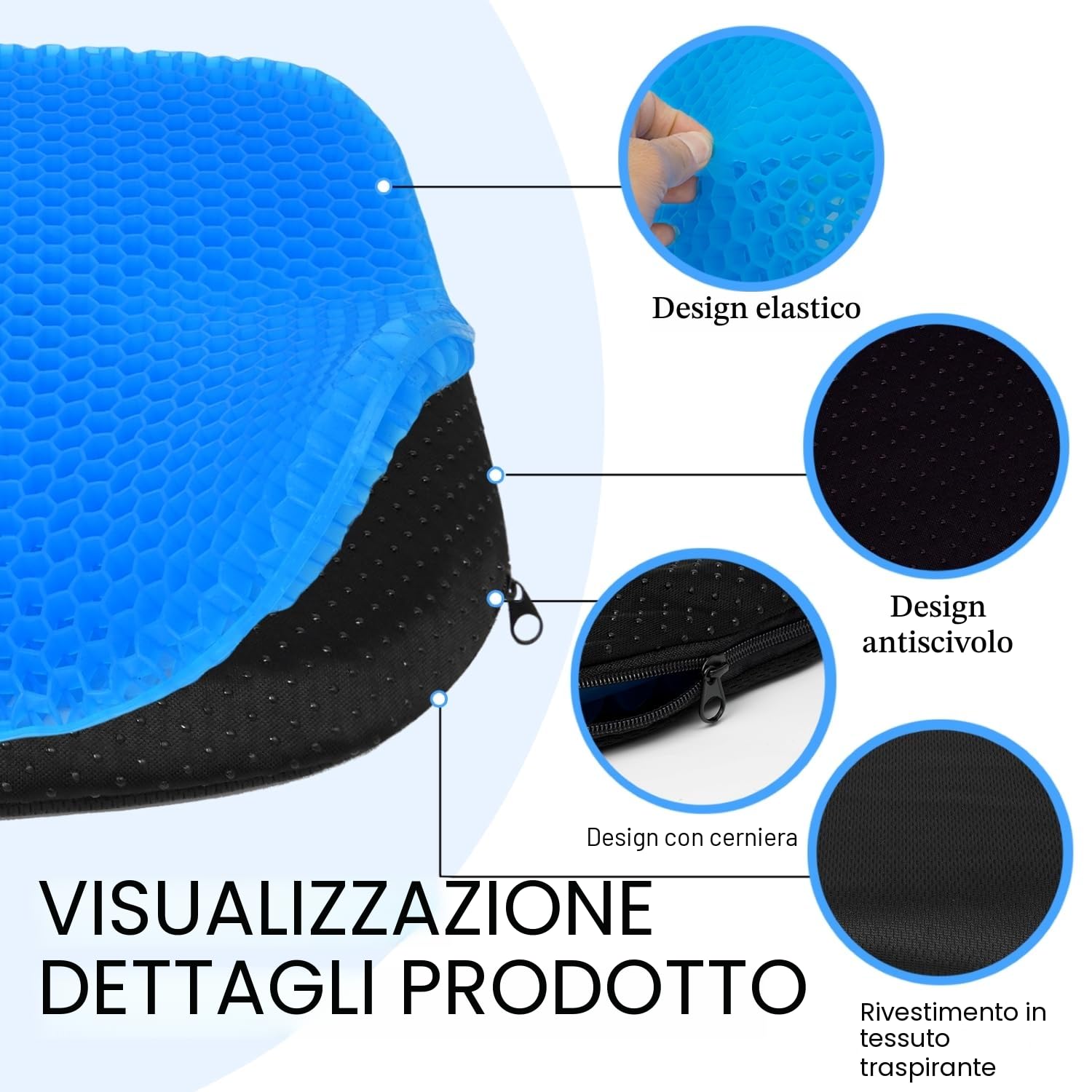 Cuscini per Sedie in Gel, Struttura a Nido d'Ape Traspirante Cuscino Gel Antidecubito per Sedia a Rotelle Casa Ufficio Auto, 45 * 42 * 3cm, Blu Scuro
