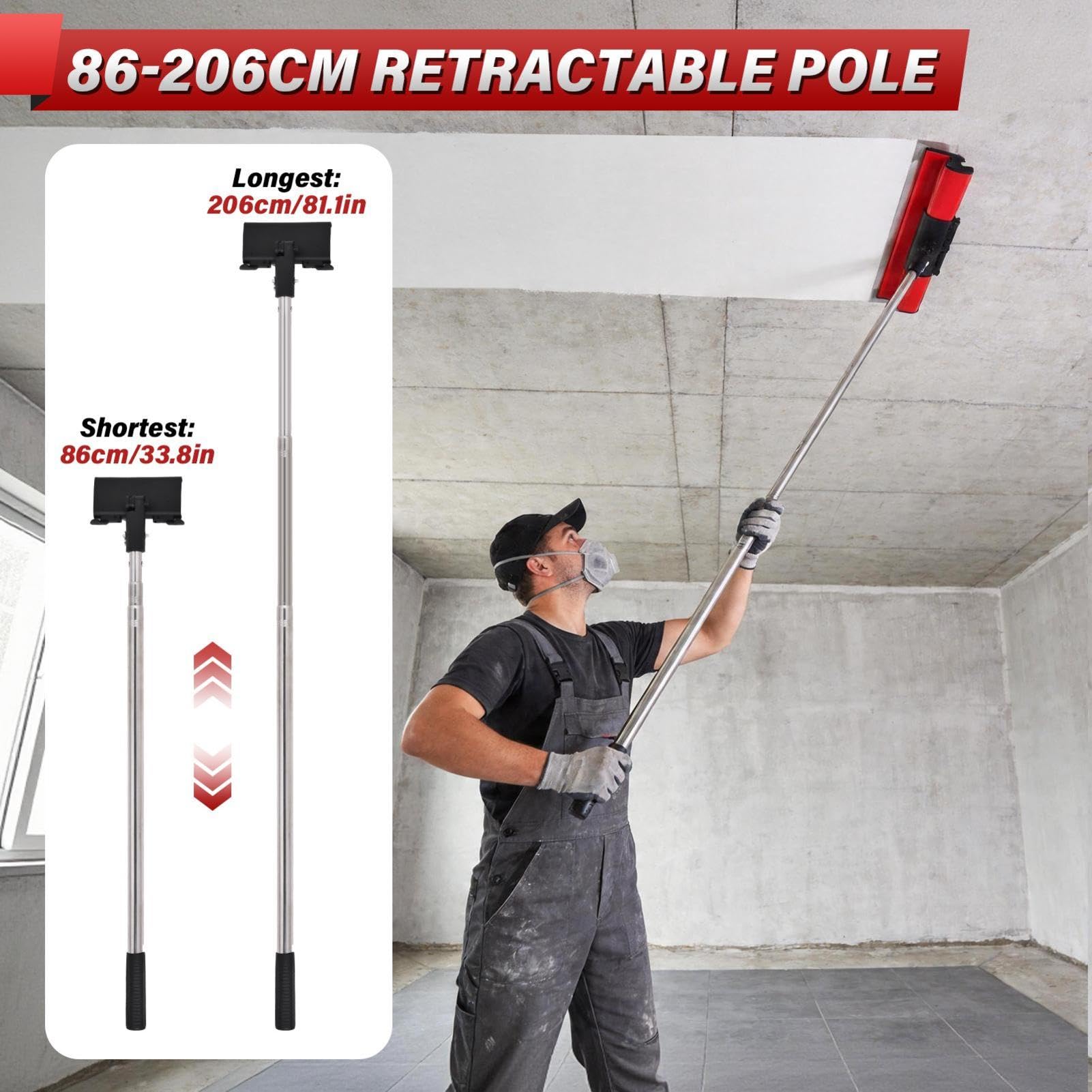 Flächenspachtel Set, (20,40,60,80,100cm) Spachtel Werkzeug Und 86cm-207cmTeleskopstange Mit Adapter, Multifunktionales Glättungsspatel-Kit Für Professionelle Trockenbaus, Verputzer(Rot)