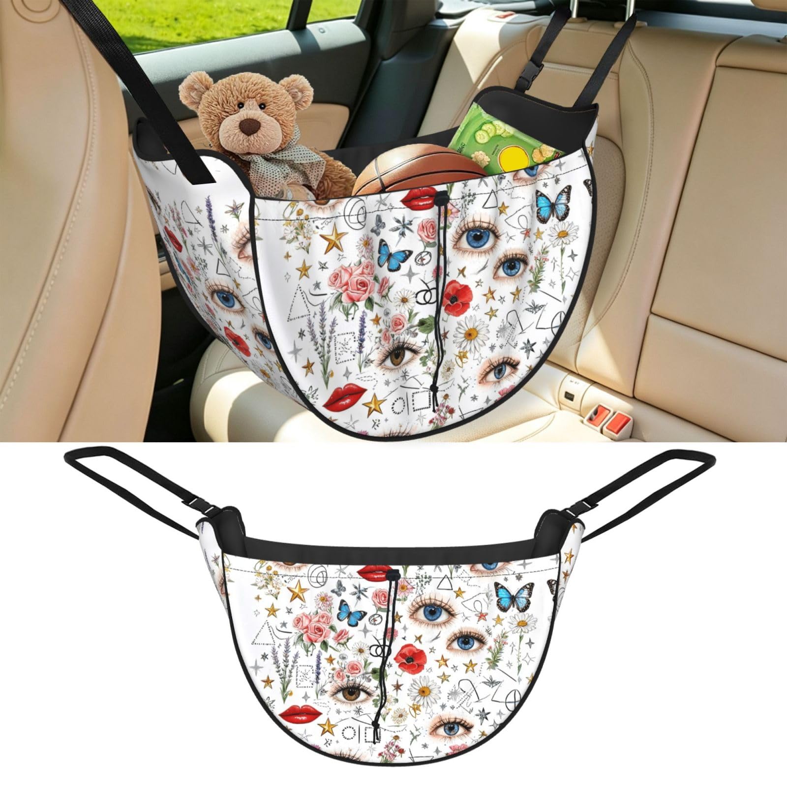 Cntdbu Black Collage Mash Car Seat Organizer-Backseat Storage Bag For Travel