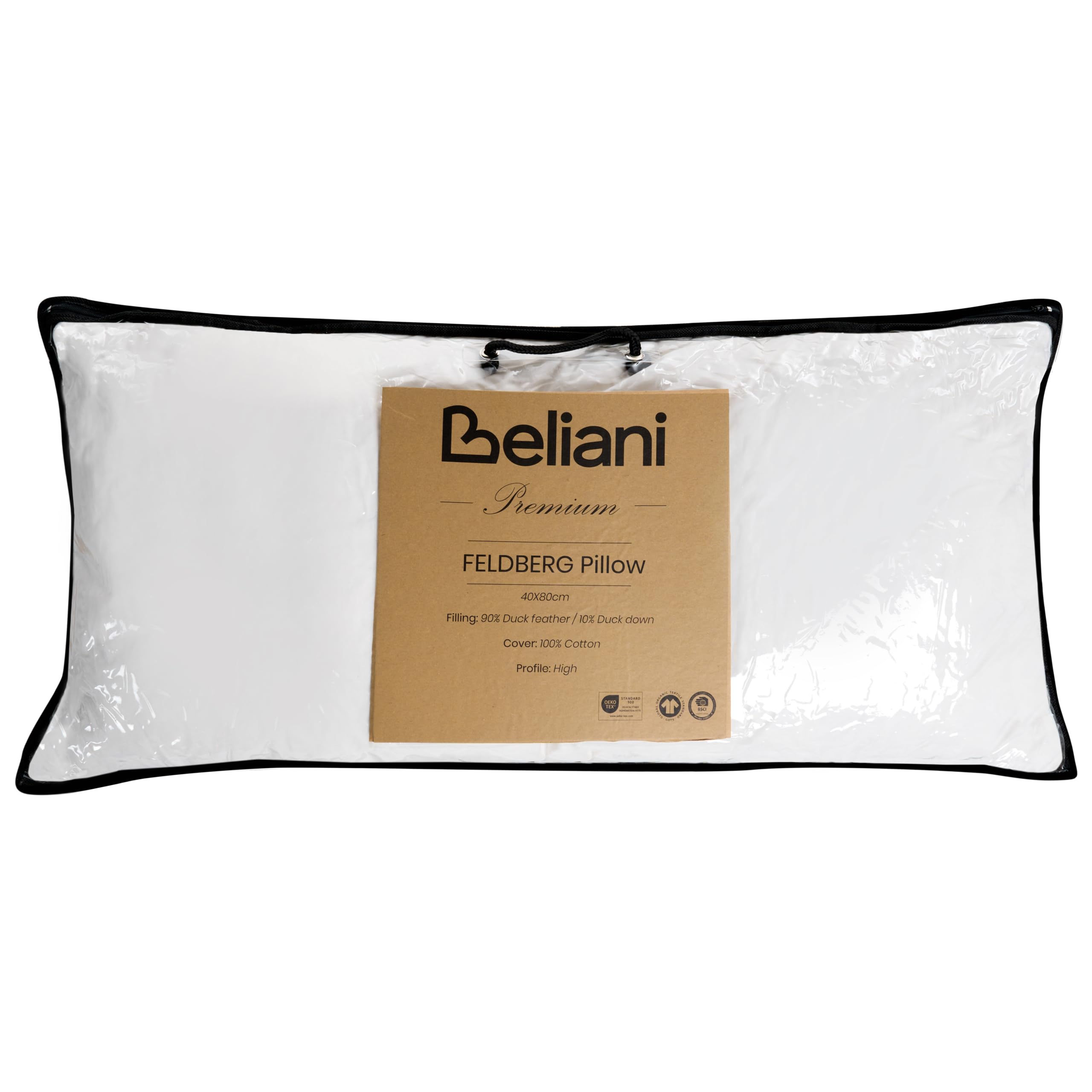 Guanciale Cuscino in Cotone e Morbida Piuma d'Anatra 40 x 80 cm Bianco