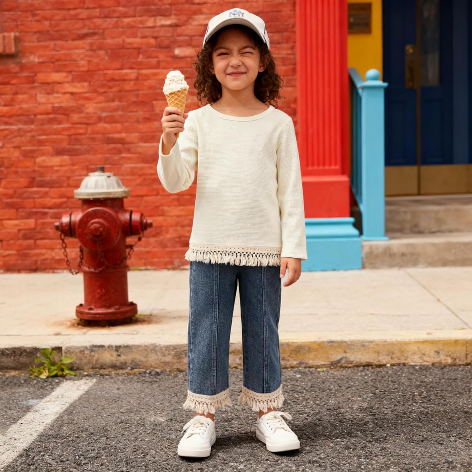 3-7 Years Toddler Girls Pants Set - Tassel Top & Washed Denim Pants Fall Winter Clothing Outfits Set for Girls - Image 4