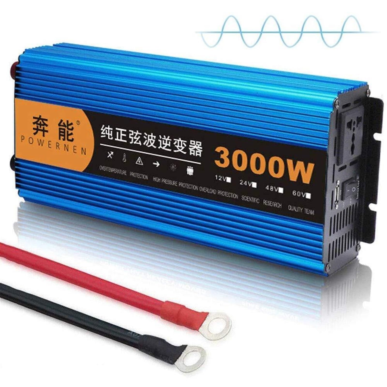 3000W / 4500W / 6000W / 8000W / 12000W Przetwornica prądu Konwerter 12V 24V 230V Czysta fala sinusoidalna z 2 wtyczkami AC i 1 portami USB, wskaźnik napięcia LCD (kolor: 3000 w
