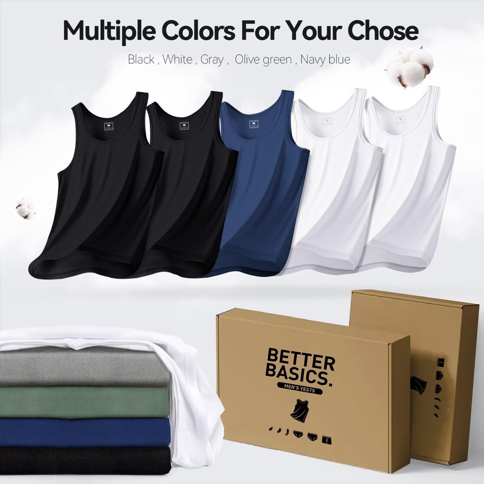 IceReco Canottiera Uomo 100% Cotone (Pacco da 5) Canotta Uomo Palestra Running Sportive Canottiere, Bianco Nero Grigio Marino Oliva, S-5XL