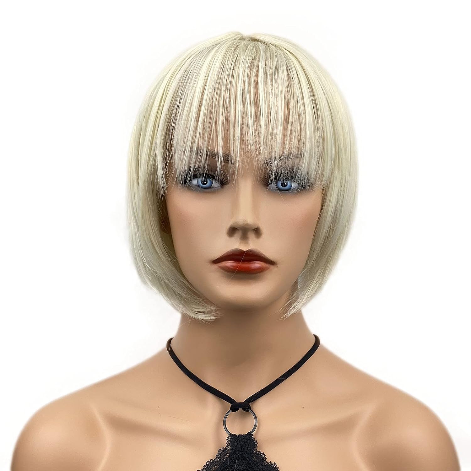 Wiginway Short Straight Wigs with Bangs Blonde Bob Wig Synthetic Full Wig for Daily Cosplay Party Costume