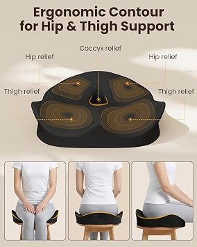 Seat Cushion, X Large Office Chair Cushion for Sciatica Pain Relief, Memory Foam Ergonomic Cushions Pad Pillow for Car, Home, Hip, Tailbone, Coccyx, Long Sitting
