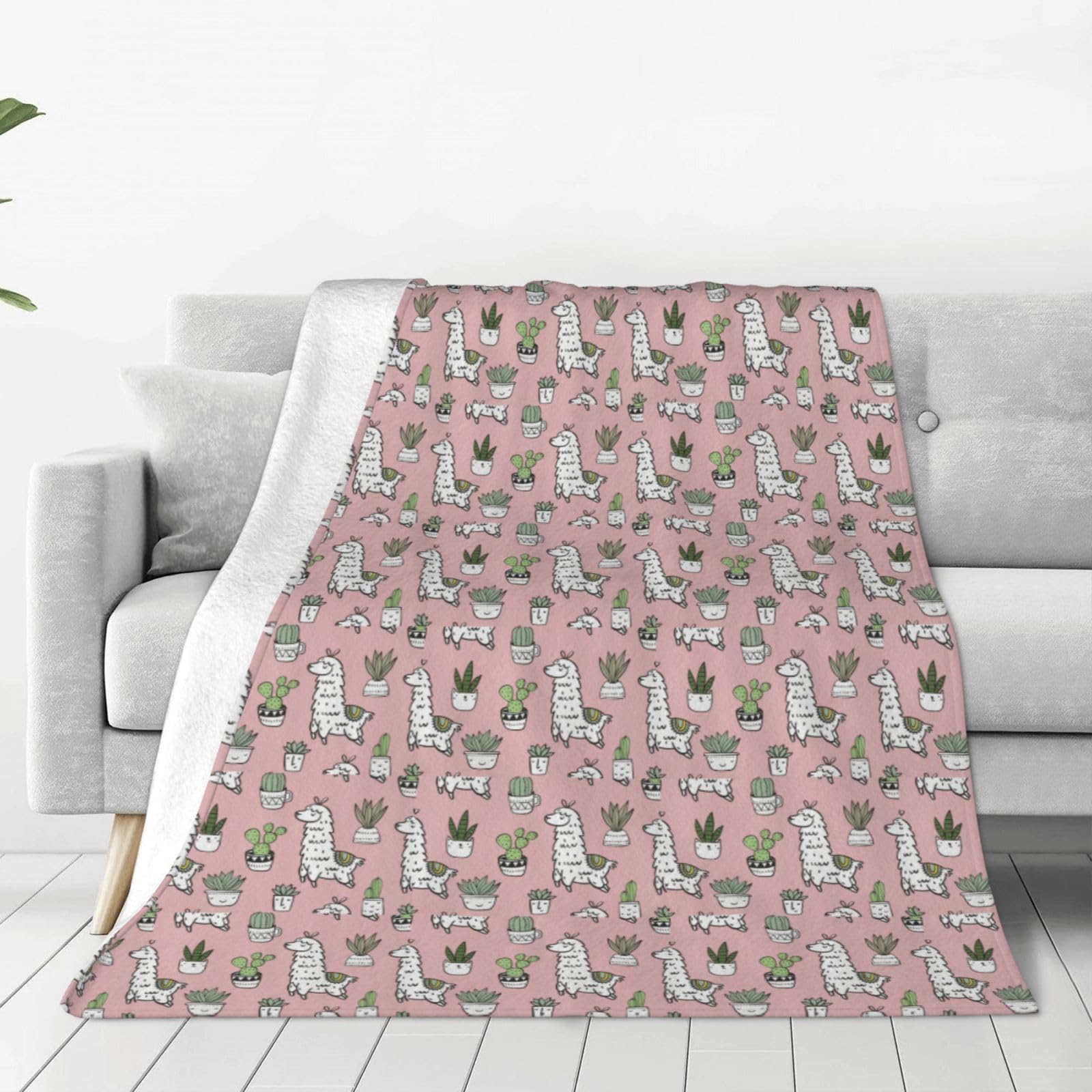 Couverture douce en flanelle imprimé alpaga plaid anti-boulochage lit