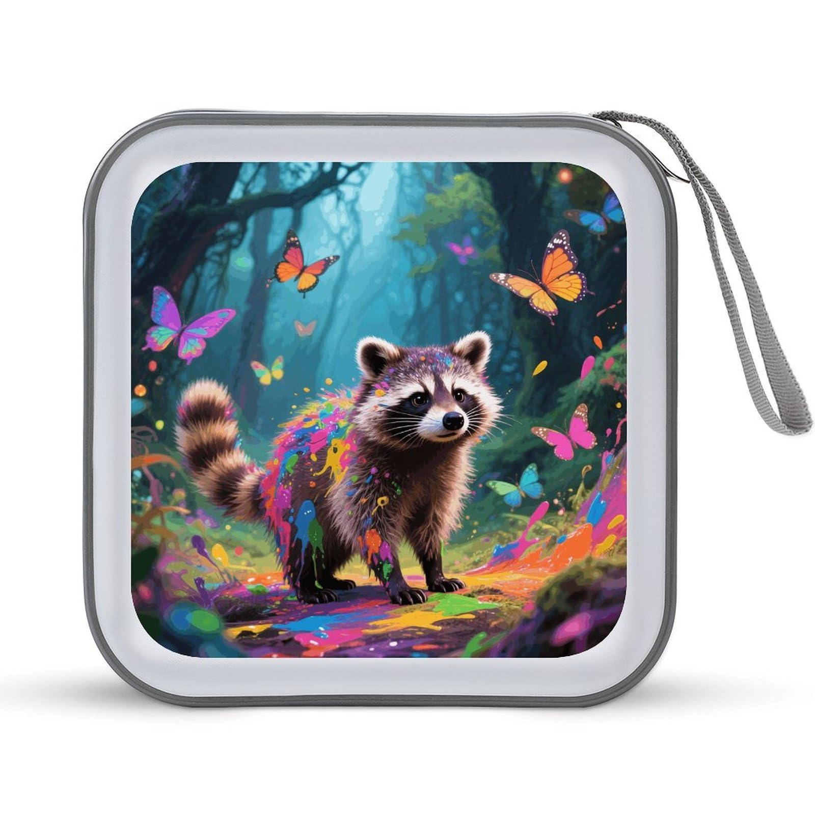 VstaDank Magic Raccoon CD Case Portable Zipper CD Case 40 Capacity Hard Plastic DVD Cases Holder Large Storage Disc Wallet Bag for Car Home Travel DVD Collection Bag