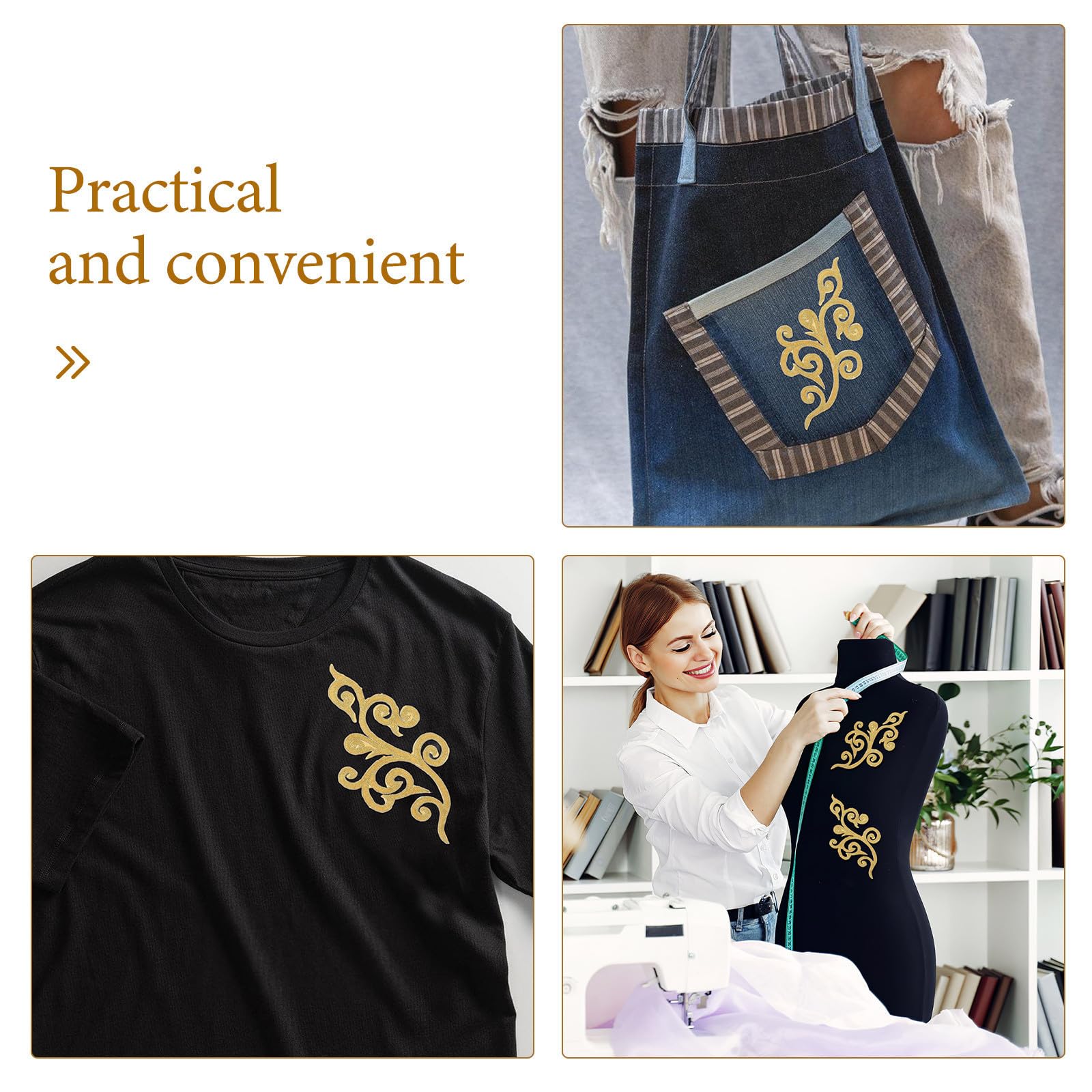 SEWACC 50 Pares Parche Bordado Dorado para Decoración de Ropa Poliéster y Algodón, Versátil y Seguro para Prendas de Vestir y Trajes de Actuación