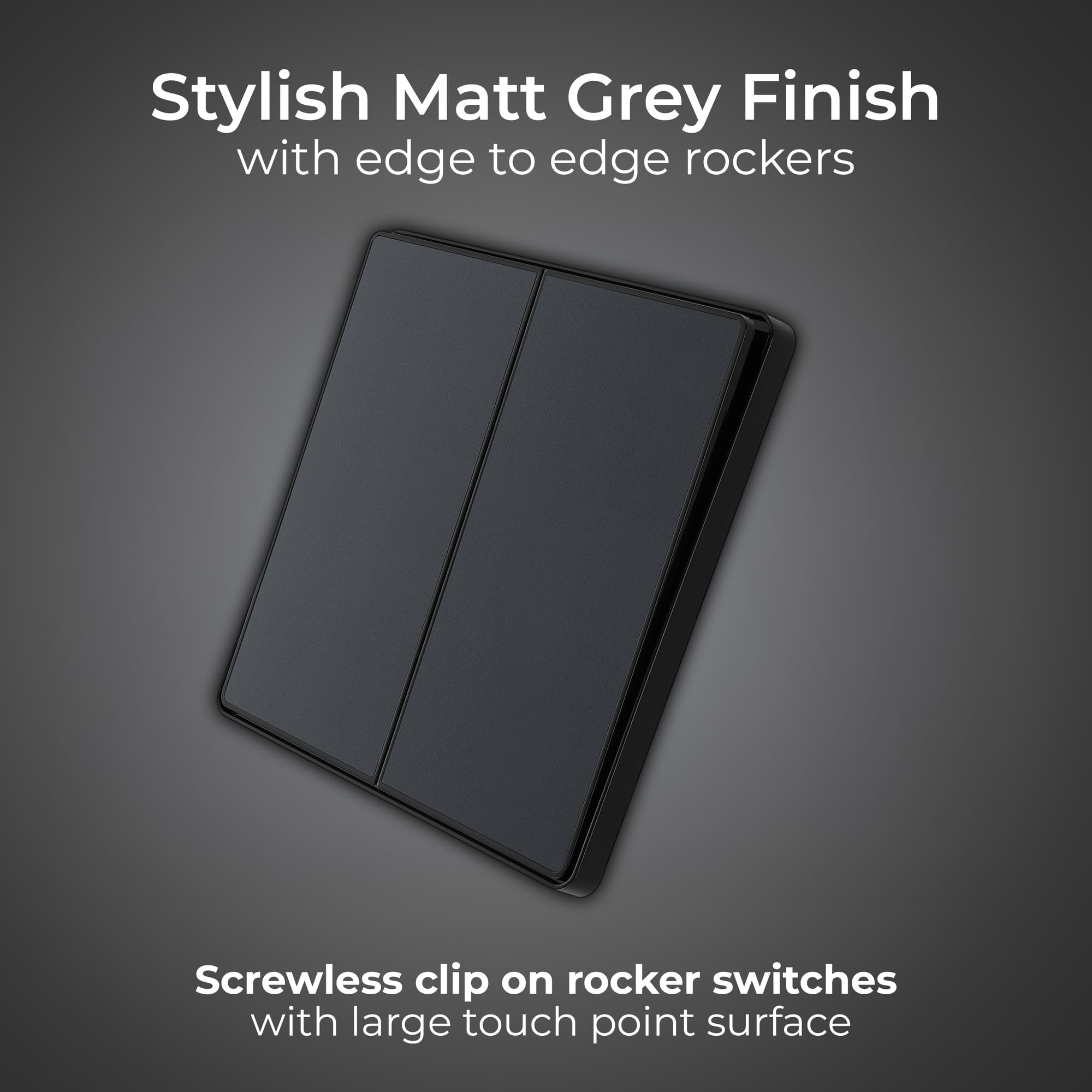 BG Electrical Double Wall Light Switch, 2-Way, Edge-to-Edge Rockers, Screwless Appearance, Round Edges, Evolve, Matt Grey - Image 2