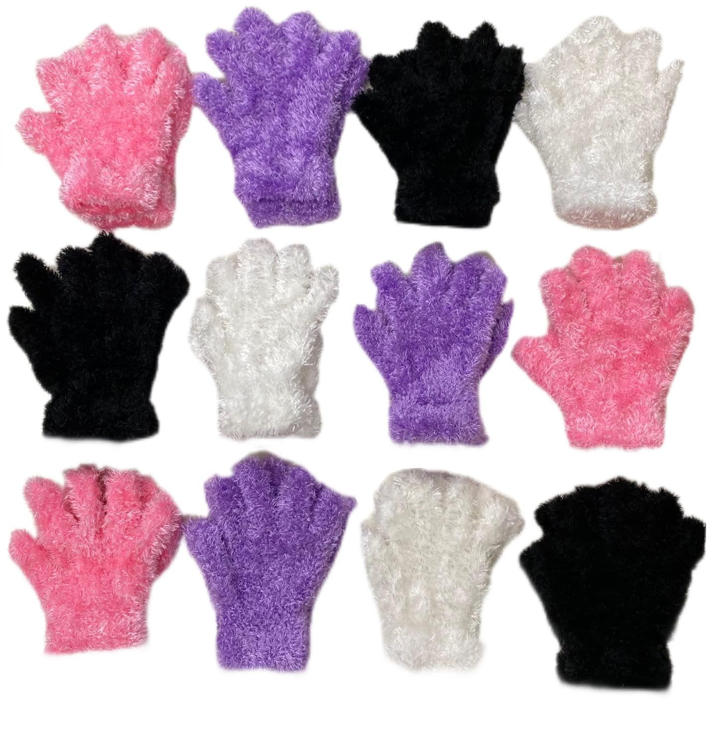 Panzy Boys Feather Gloves 12 Pairs Kid's Winter Magic Glove Children Stretchy Warm Magic Gloves Or Girls Knit Glove (Feather Gloves)