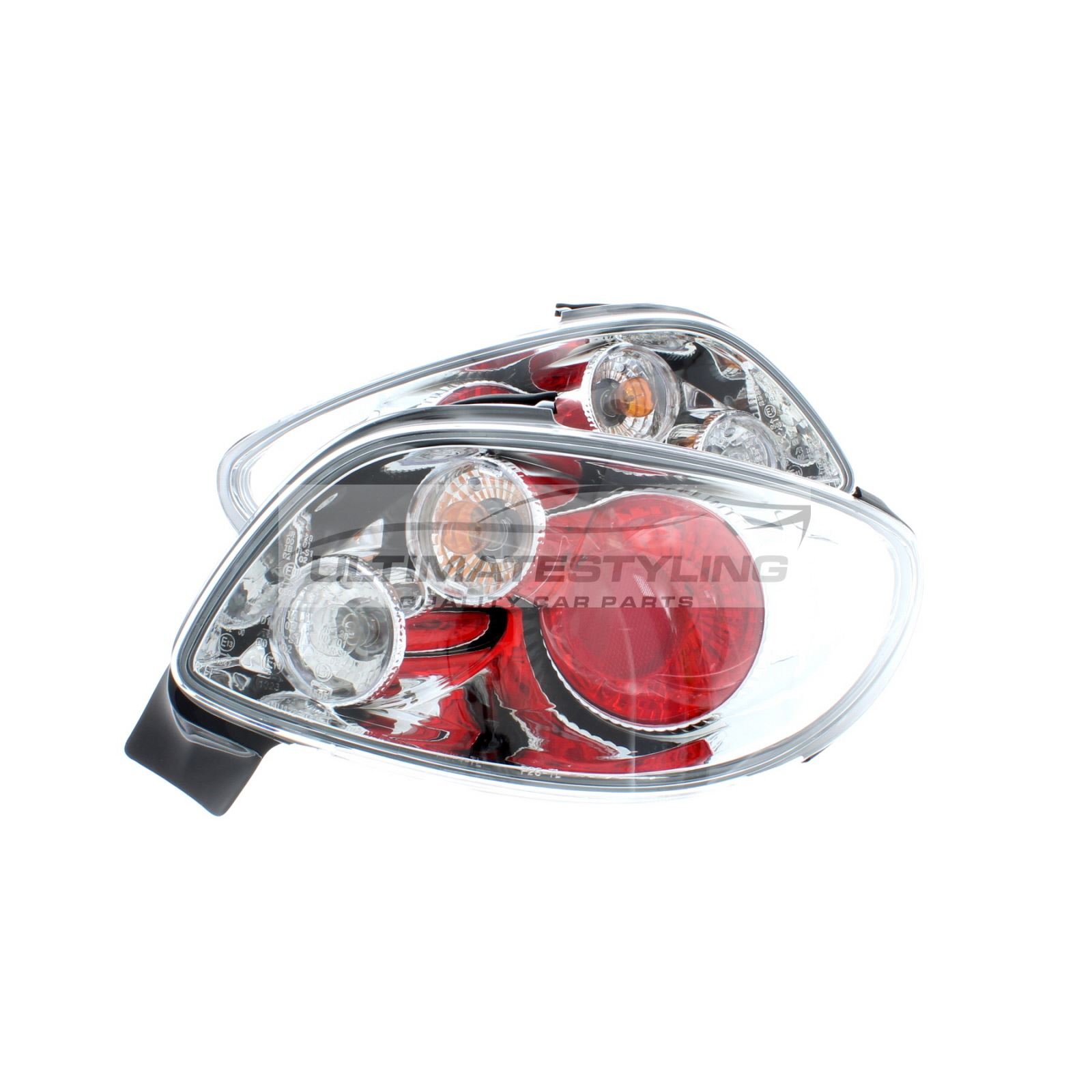 206CC Cabrio 2000-2003 Chrome Rear Tail Lights Pair + FREE Umate Styling Air Freshener with every Order
