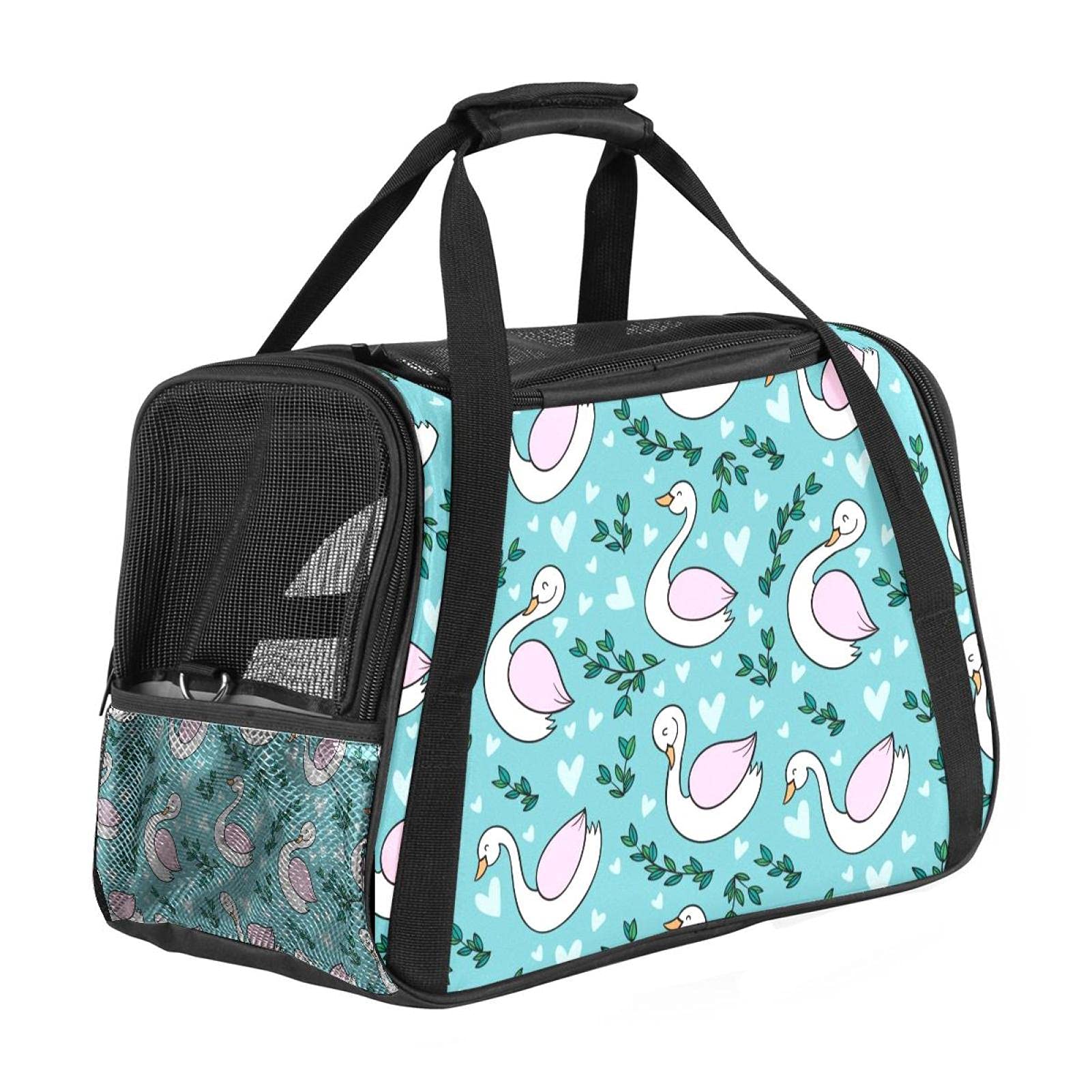 Sac de transport portable pour chat avec côtés doux respirants et imprimé cygne
