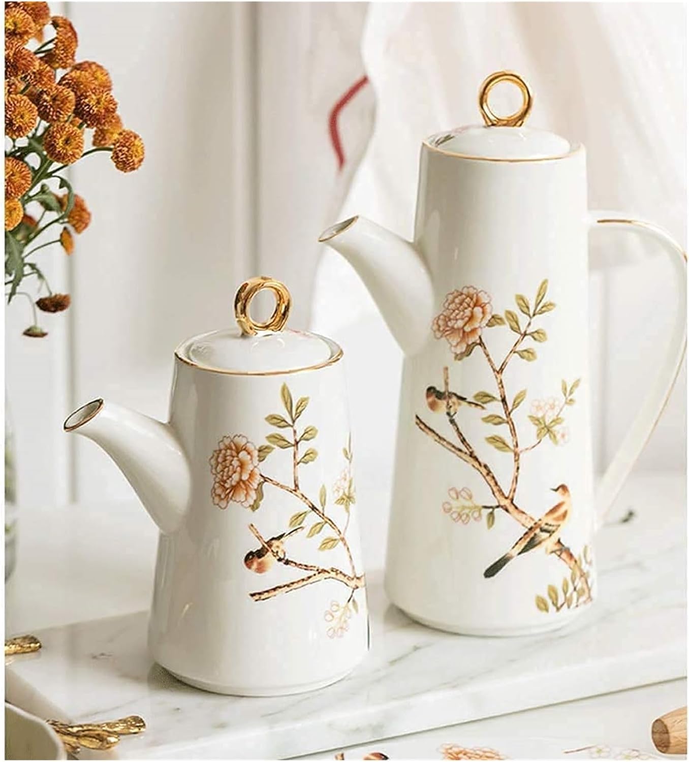 Oil and Vinegar Dispenser Japanese-Style Porcelain Olive Oil and Vinegar Dispenser Set,Ceramic Storage Container Condiment Jars with Tray Cooking