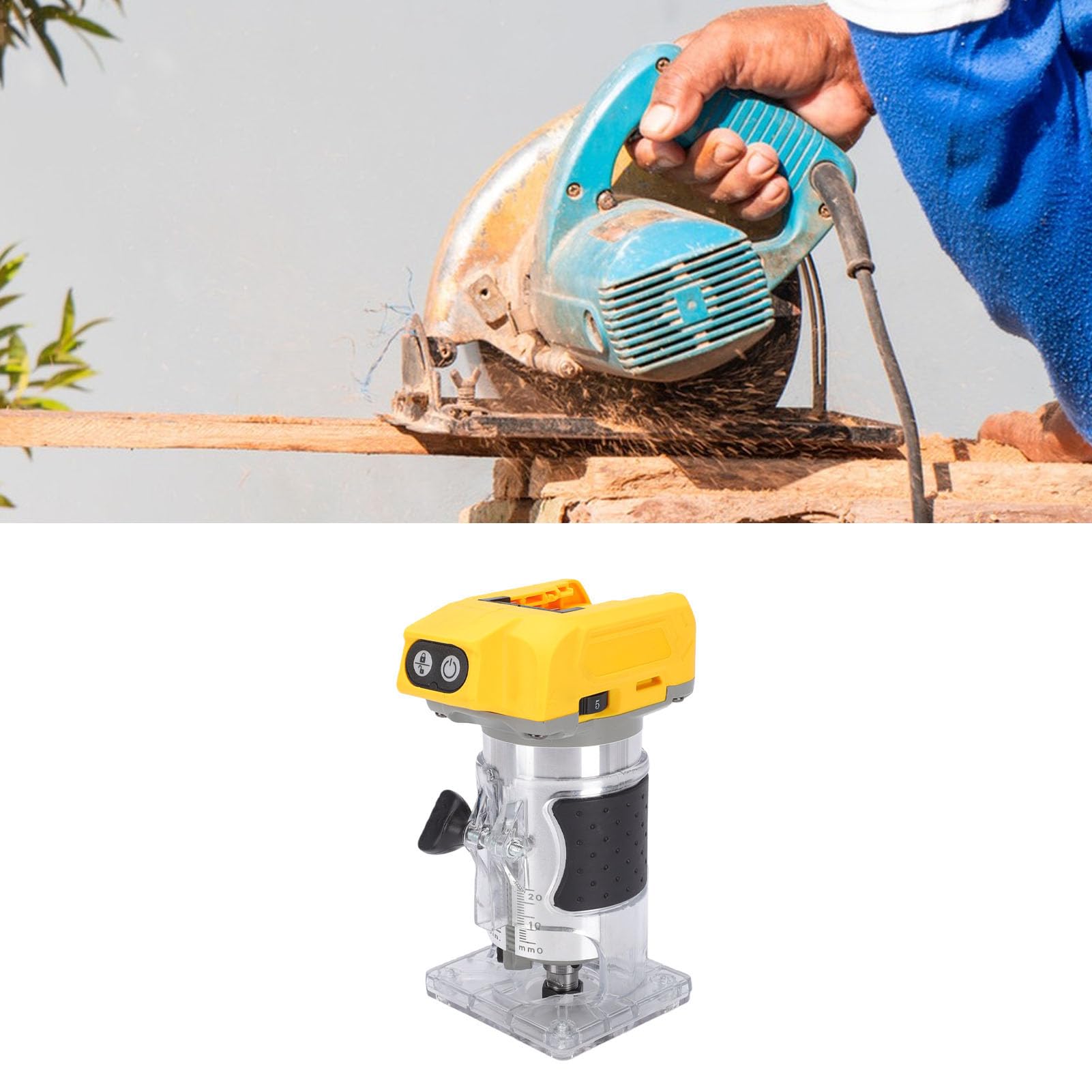 Cryfokt Router per Legno Senza Fili Router per Rifinitura Motore Brushless da 800 W 5 Velocità Variabile 30000 Giri/min Trimmer Compatto per Lavorazione del Legno Adatto per Batteria