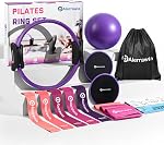 Alerrawia Pilates Ring Set Exercise Equipment with Exercise Bands Resistance Bands Set, Pilates Ball, Sliding Disks – Workout Equipment Home Gym Includes Complete Fitness Poster