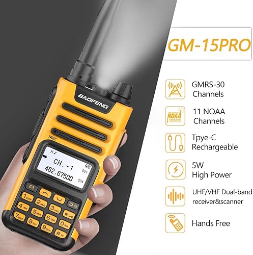 Miniatura 2 de BAOFENG GM-15 Pro GMRS Radio Walkie Talki de largo alcance, repetidor GMRS capaz, radios bidireccionales recargables, kits completos de radio de