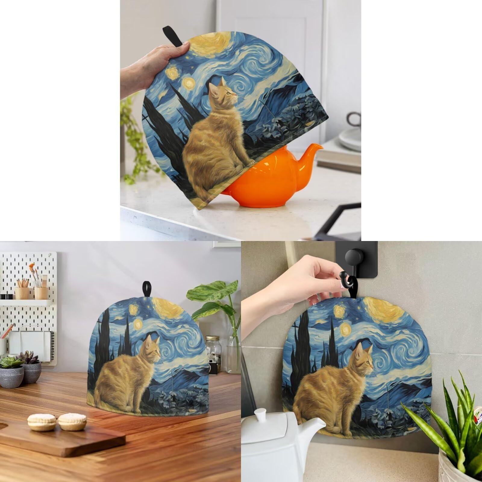 Drnuikhe Van Gogh Starry Night Cat Lovers Artistic Painting Graphic Tea Cosy for Teapot Large Tea Cozy for Teapot British Tea Cozies for Party Wadding Tea Cosy Covers