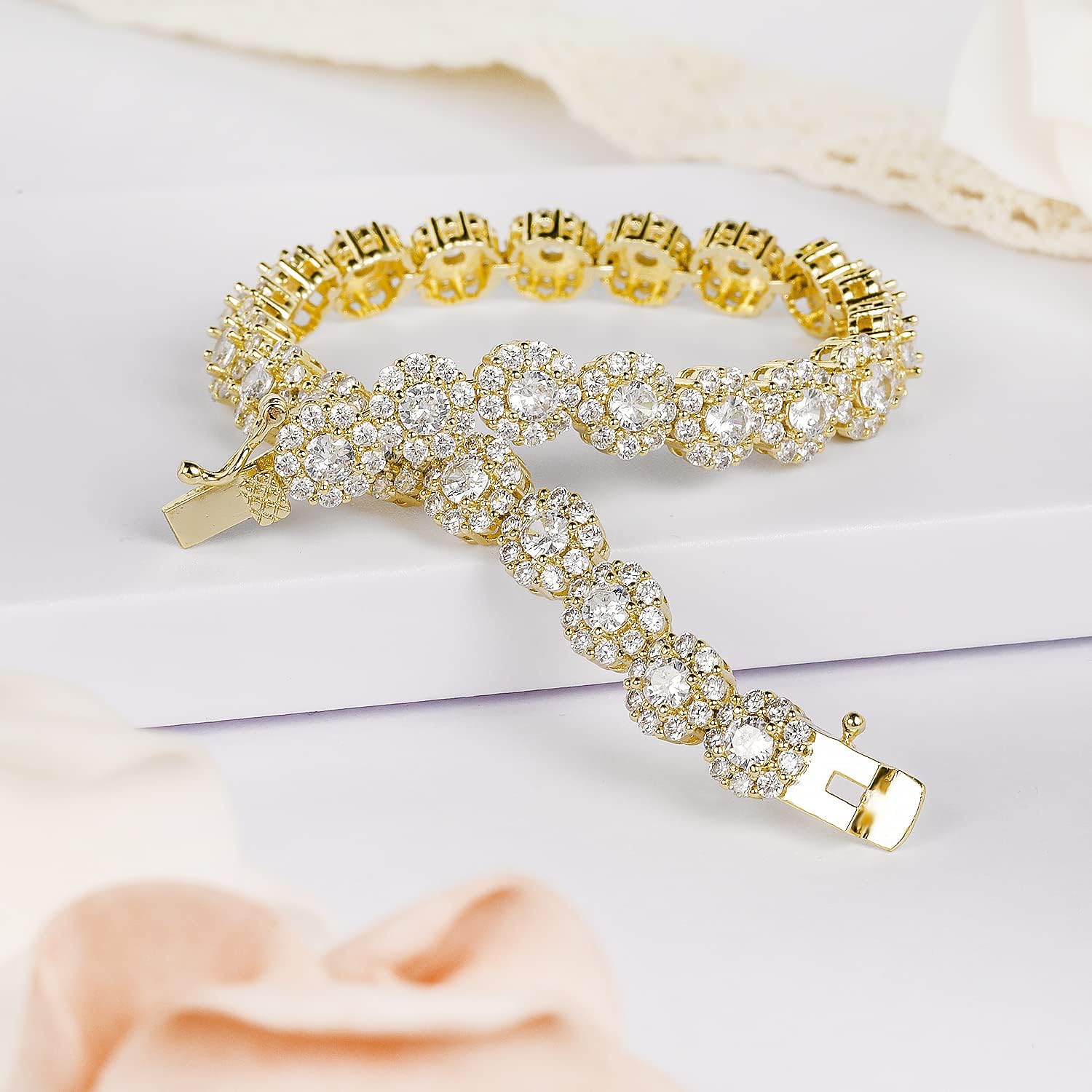 Gemsme Tennis Bracelet for Women 1 Row 18K Yellow Gold/White Gold Plated 5mm Round Cubic Zirconia Bracelets 6.5-8.5 inch - Image 4