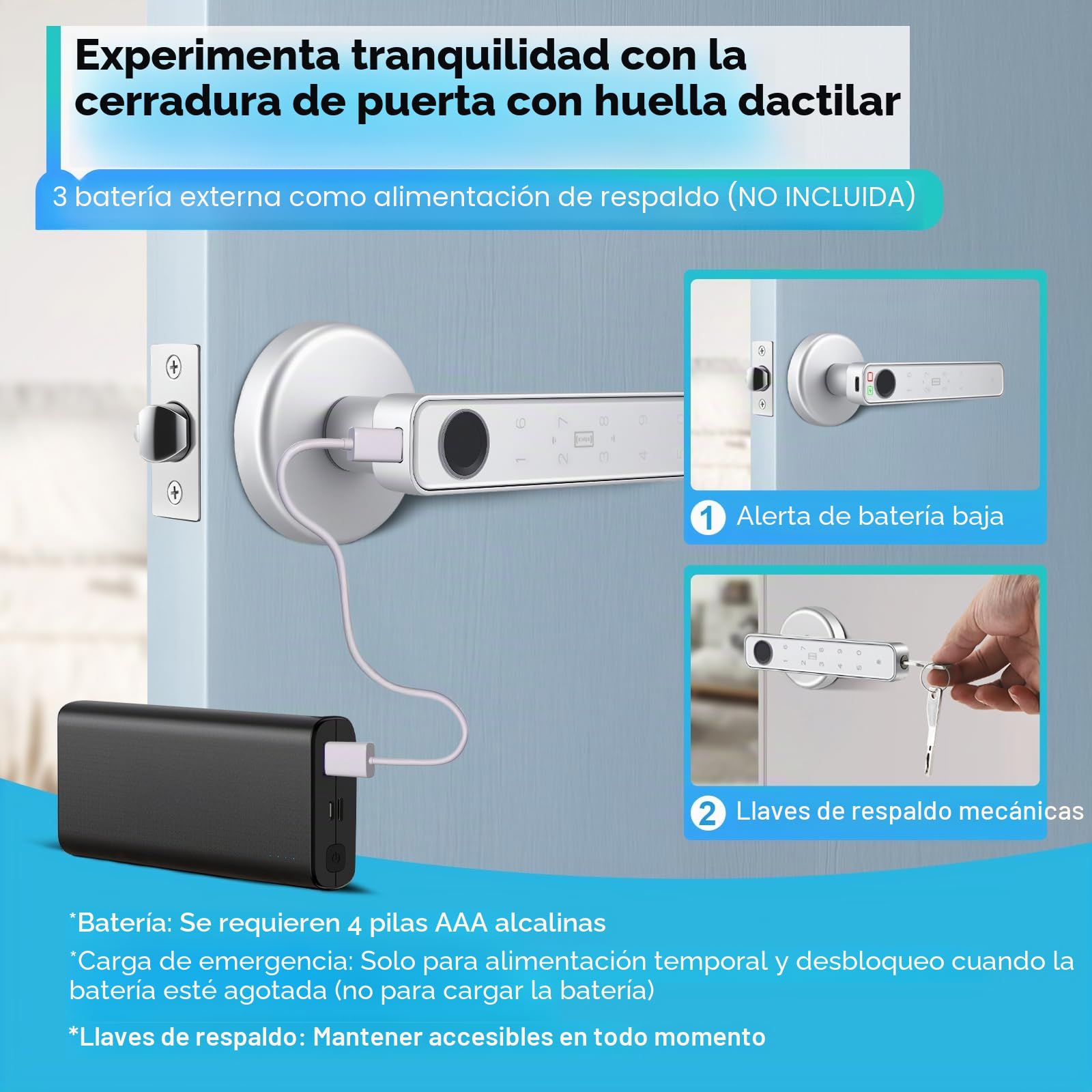 Cerradura de puerta inteligente eléctrica con huella dactilar, Smart Lock para puerta interior, cerradura electrónica con Bluetooth, contraseña, aplicación, tarjeta IC y llave de emergencia para la