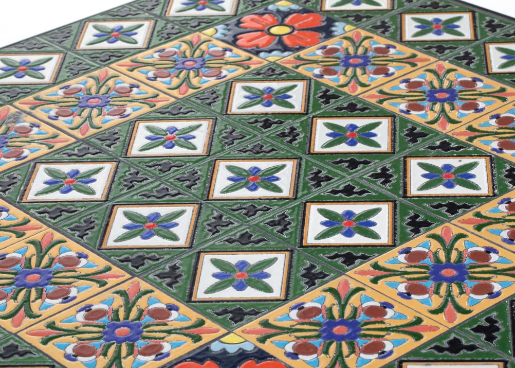 Gruppo Maruccia - Tavolo e Sedie da Giardino con Mosaico Artigianale - Dimensioni 70 x 70 Centimetri - Cuscini Inclusi