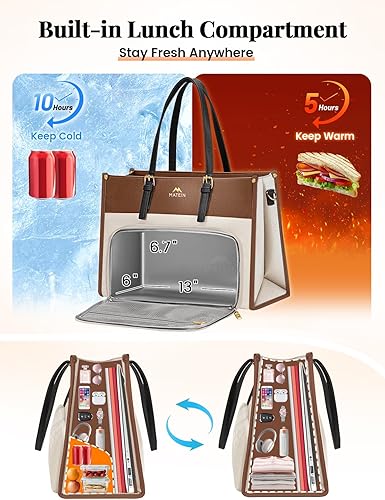 Miniatura 3 de MATEIN Bolsa de mano para laptop con compartimento aislado para el almuerzo para mujer, maletín de trabajo 2 en 1 de piel sintética con embrague