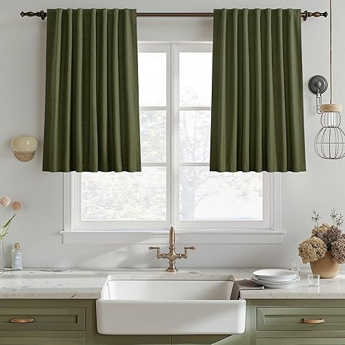 Miniatura 32 de UHITECH - Cortinas opacas de 84 pulgadas de largo, juego de 2 paneles de lino natural, 100% opacas, cortinas negras para dormitorio, sala de estar,