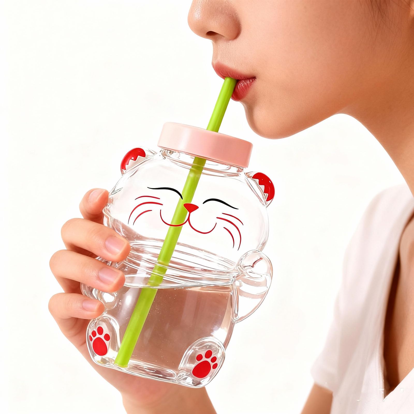 Taza de cristal fácil de usar, adorable forma de oso, a prueba de derrames, construcción resistente para bebidas frías y calientes, adorable diseño de oso, tapa a prueba de fugas, segura