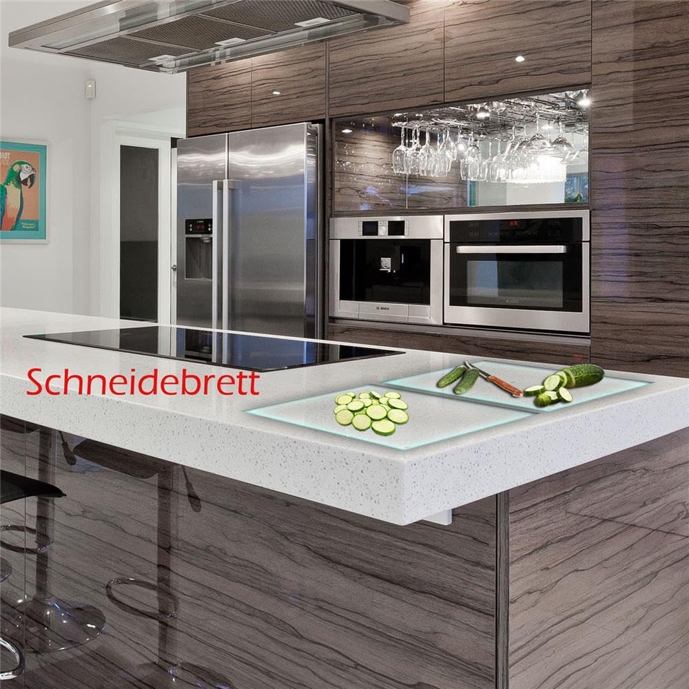 Herdabdeckplatte Abdeckung Ceranfeld Abdeckplatte Schneidebrett 2-Teilig 80x52 Durchsichtig Spritzschutz Glasplatte Ceranfeldabdeckung Schutz Herdschutz Sicherheitsglas Glasschneidebrett 2x40x52