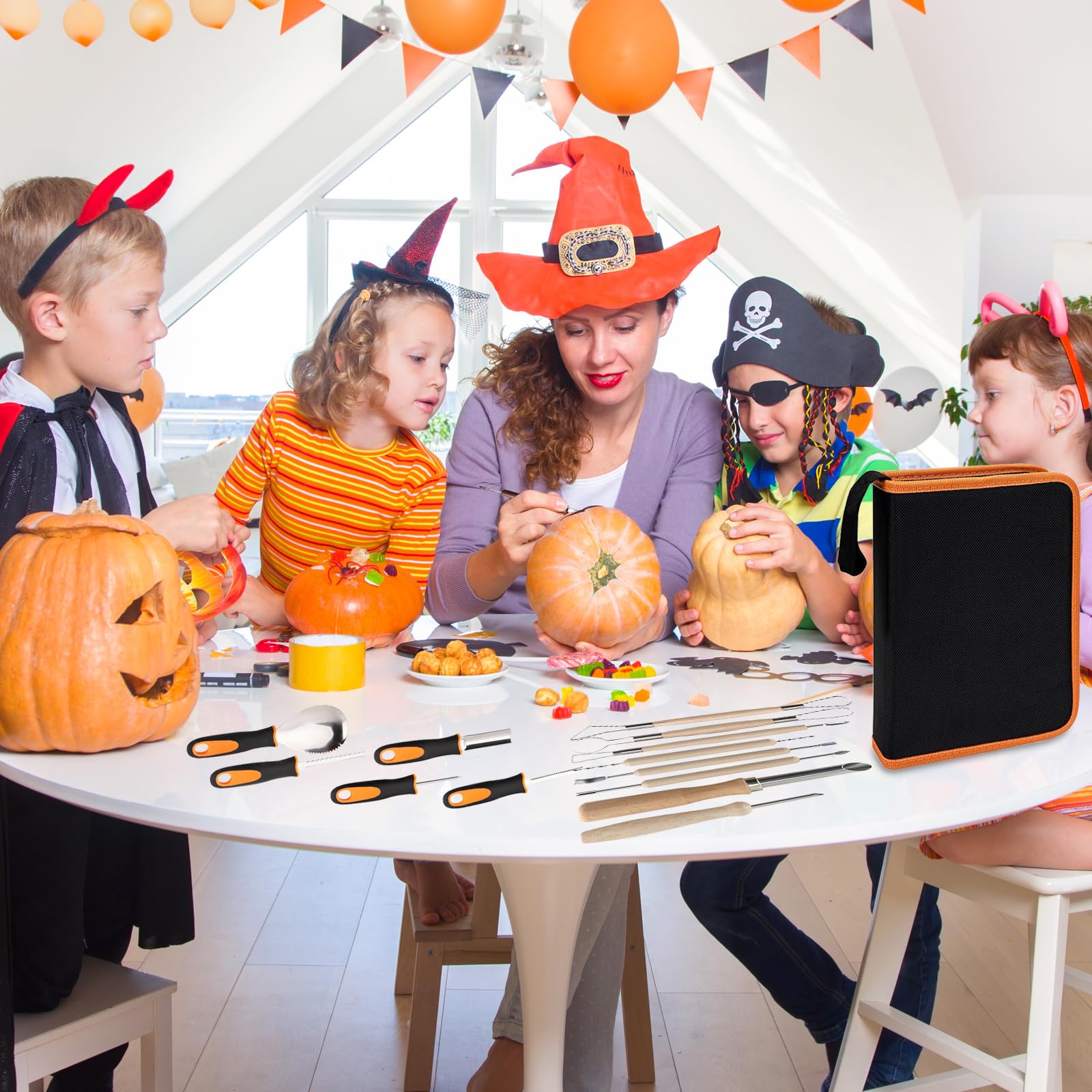 Set da intaglio zucca 13 pezzi in acciaio inox per Halloween con custodia