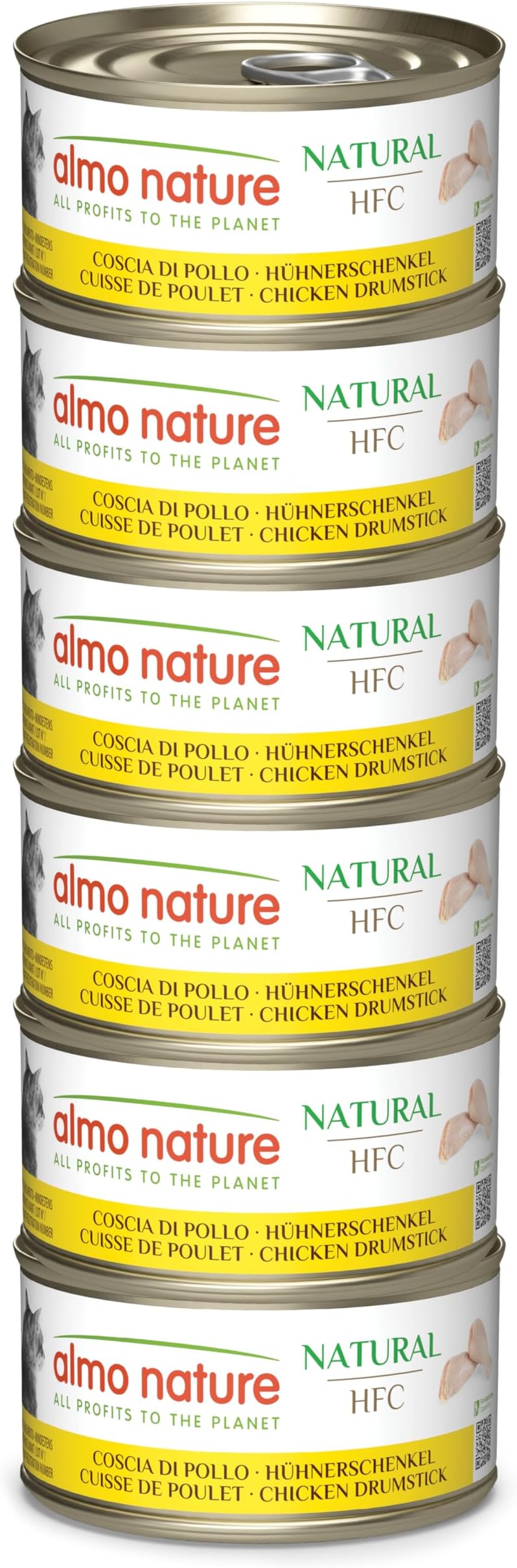 HFC Natural - Wet Cat Food - Chicken Drumstick - Human Grade, Gluten Free, Monoprotein - 70g, Pack of 6