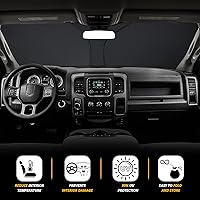 Vista 3 de D-Lumina - Parasol plegable para parabrisas para Dodge Ram 1500 2009-2018, protector de sol frontal que bloquea los rayos UV, accesorios