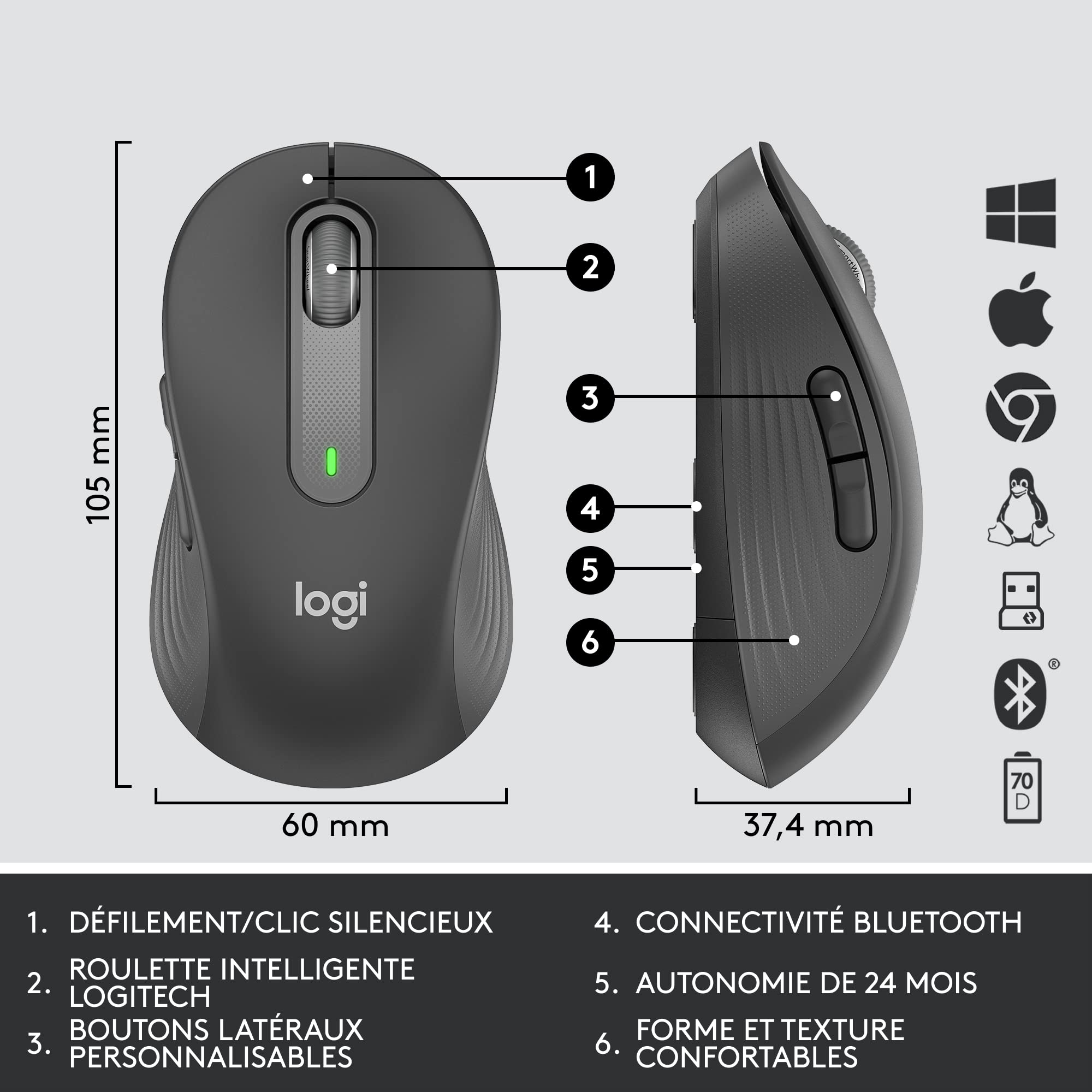 Logitech Signature MK650 Combo for Business, Souris et Clavier sans Fil, Logi Bolt, Bluetooth, SmartWheel, Globally Certified, Windows/Mac/Chrome/Linux, Français AZERTY - Noir
