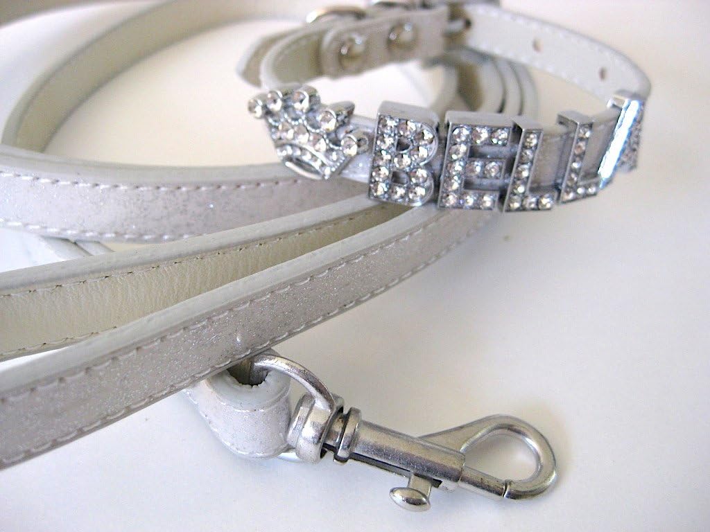 House of Furbaby Extra Small Dog Collar | Personalized Dog Collar | The Sparkles | Chihuahua Collar | Platinum w/Leash- XS