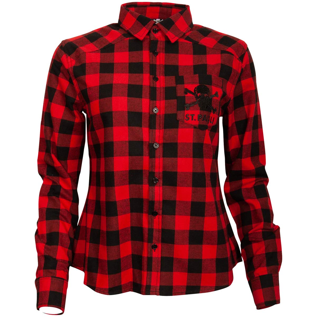 FC St. Pauli Women's Flannel Shirt Casual Shirt Blouse Black Red Checked