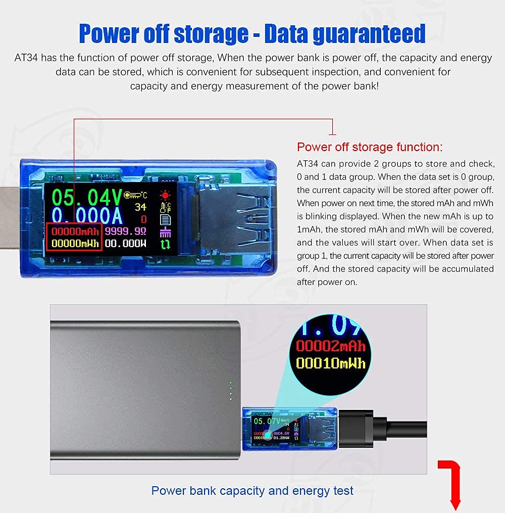 USB 3.0 Power Meter Tester Digital Multimeter Current Tester Voltage Detector DC 30.00V 4.000A Test Speed of Charger Cables QC 2.0/3.0 AP 2.4A