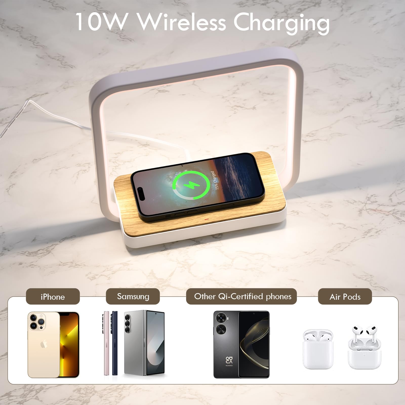 WILIT Bedside Lamp with Qi Wireless Charger A13 Table lamp 3 Step Dimmable Touch Control Desk Lamp for — view 5