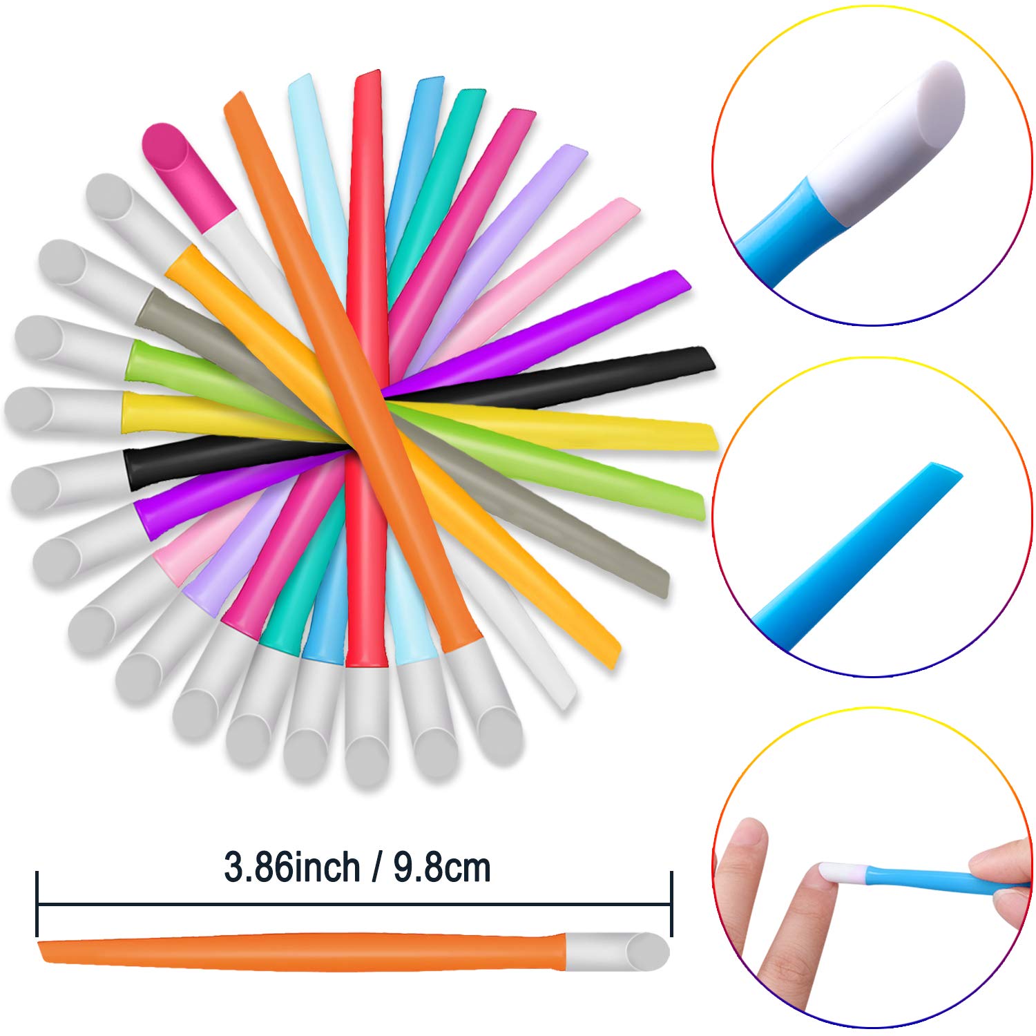 BQTQ 150 Pieces Plastic Handle Nail Cuticle Pusher Bulk Rubber Tip Nail Cleaner Colored Nail Art Tool for Men and Women, 15 Colors