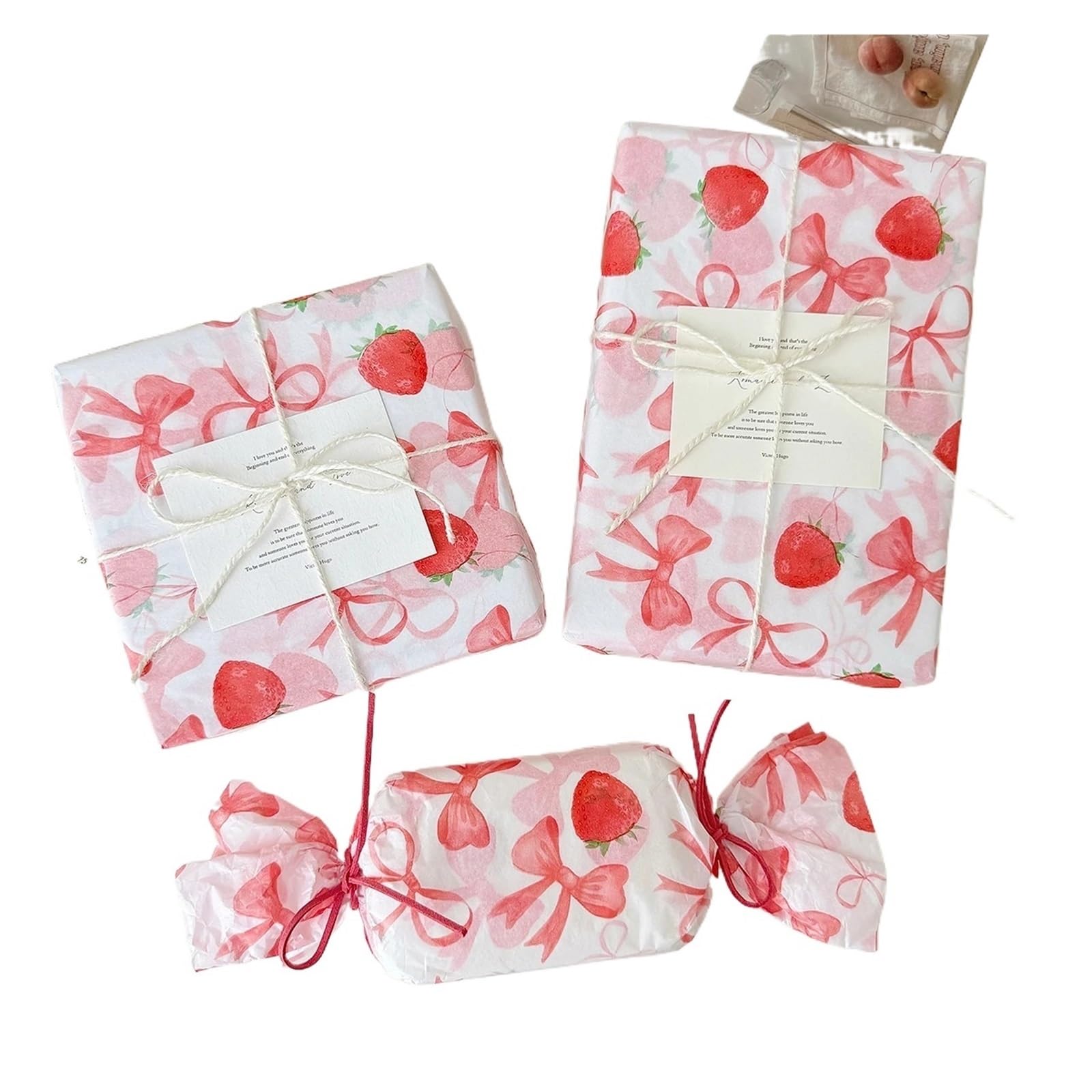 10/20pcs Cute Strawberry Bow Tissue Paper Holiday Present Wrapping Flower Decorative The School Season Includes Books(Strawberries-20pcs)