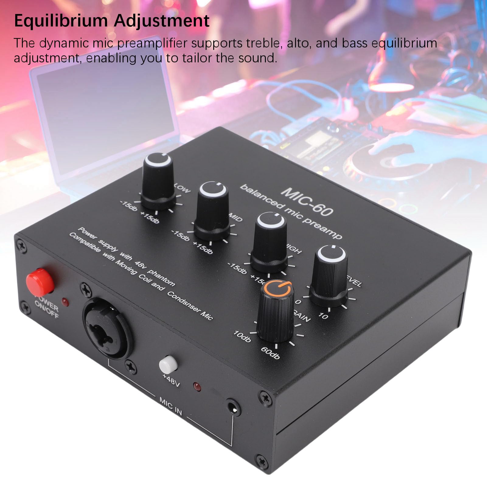 Domary High-Gain Microphone Preamp with 48V Phantom Power for Musicians and