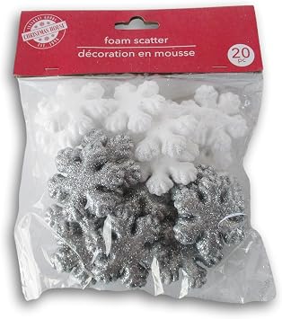 Christmas Crafts Silver and White Snowflake Mini Foam Pieces Scatter Non-Adhesive - 20 Pieces