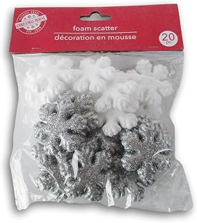 Christmas Crafts Silver and White Snowflake Mini Foam Pieces Scatter Non-Adhesive - 20 Pieces