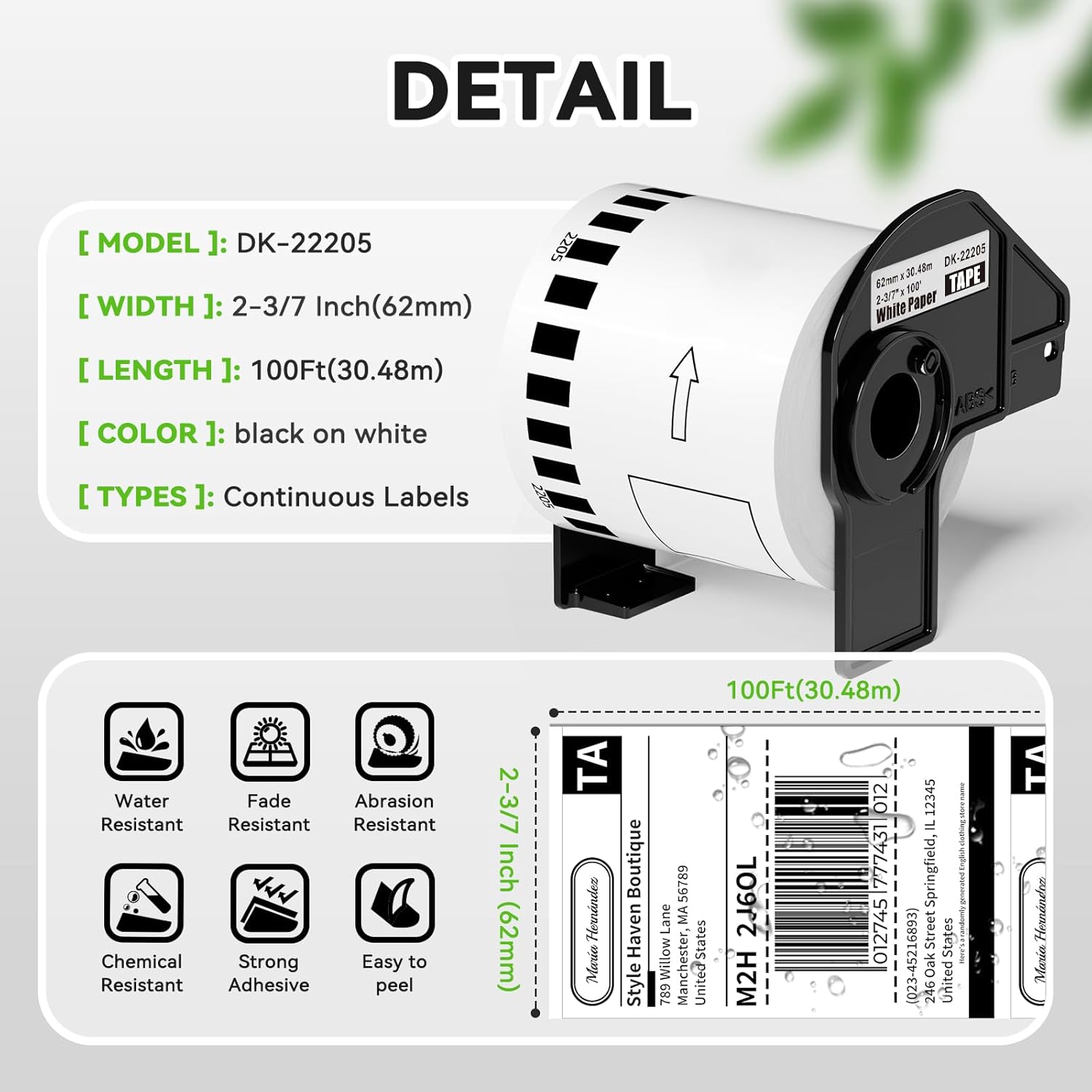 Suminey - Compatible Continuous Labels Replacement for Brother DK-2205 (2.4 in x 100 ft), Use with Brother QL Label Printers [6 Rolls+ 1 Refillable Cartridge] ﻿ - Image 3