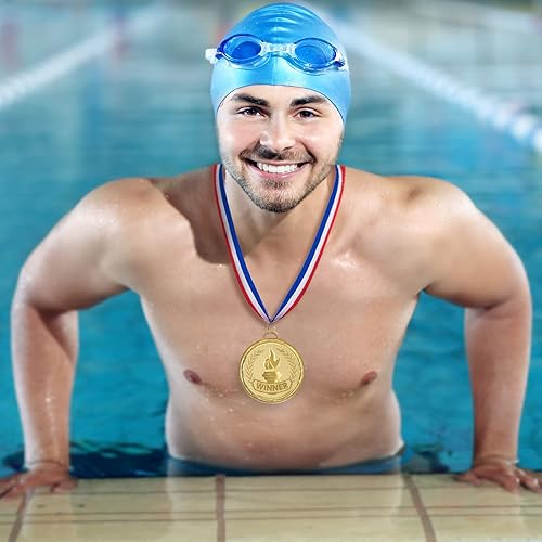 Miniatura 5 de Caydo 24 premios de oro con cinta para el cuello para adultos y niños para competiciones, deportes, fiestas, 2 pulgadas